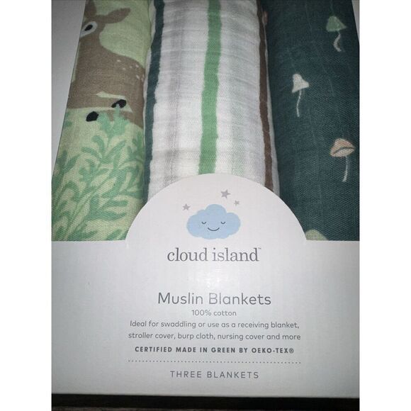 Muslin Swaddle Blanket Fauna - Pink/Green/Tan - 3pk - Cloud Island. NWT. - Picture 4 of 4